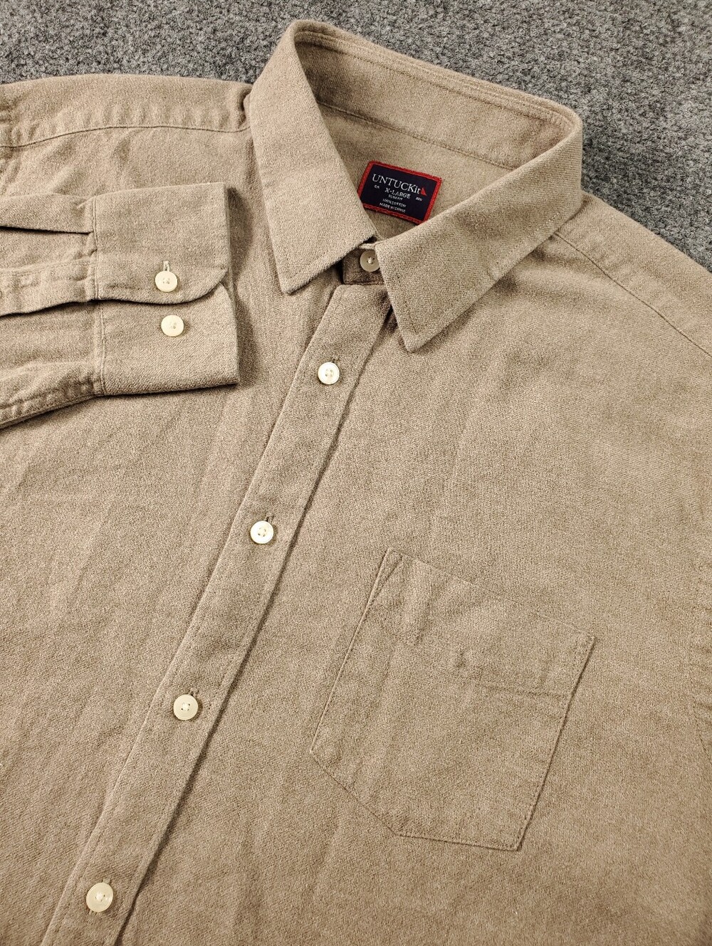 UNTUCKit Sherwood Button Up Shirt XL Slim Fit Flannel Tan Beige Smart Casual